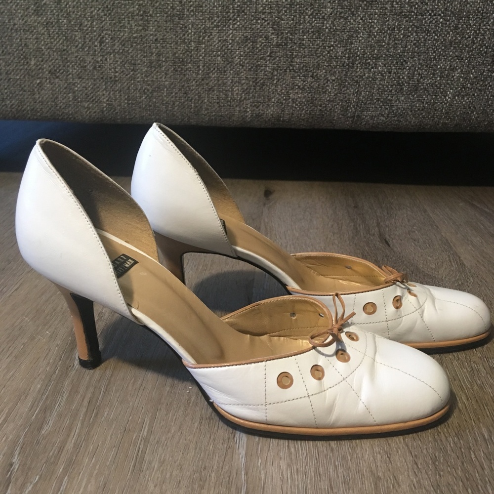 Stuart Weitzman White & Tan Mule Heels - Picture 5 of 7